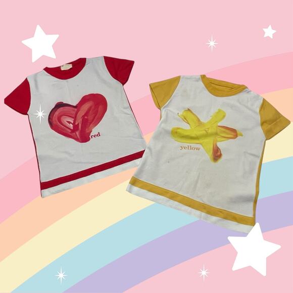 Vintage Danskin Girls T-Shirts Size 4/5 Bold Graphic Prints Matching Backs Pair - Picture 1 of 7